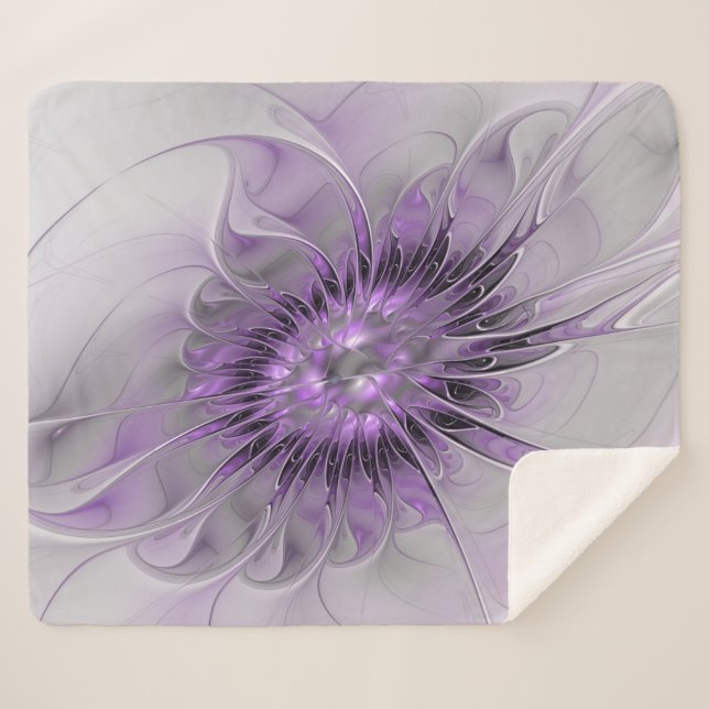Lavender Flower Dream Modern Abstract Fractal Art Sherpa Blanket (Front (Horizontal))
