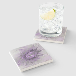 Lavender Flower Dream Modern Abstract Fractal Art Stone Coaster