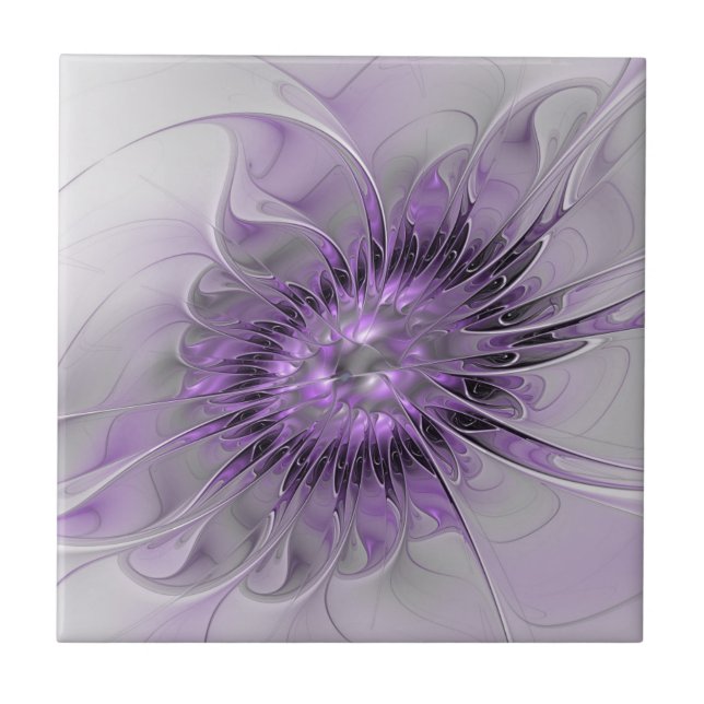 Lavender Flower Dream Modern Abstract Fractal Art Tile (Front)
