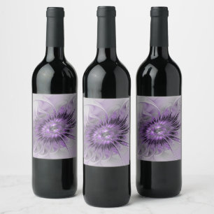 Lavender Flower Dream Modern Abstract Fractal Art Wine Label