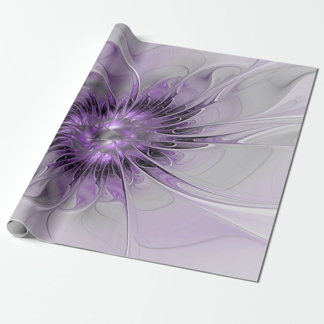 Lavender Flower Dream Modern Abstract Fractal Art Wrapping Paper (Unrolled)