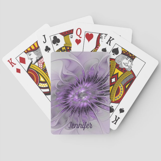 Lavender Flower Dream Modern Abstract Fractal Name Playing Cards (Back)