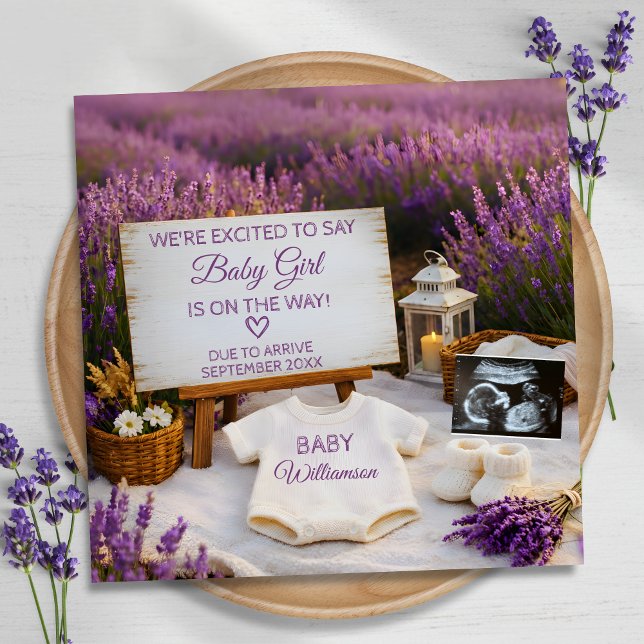 Lavender Flower Field Baby Girl Reveal Pregnancy Announcement (Creator Uploaded)