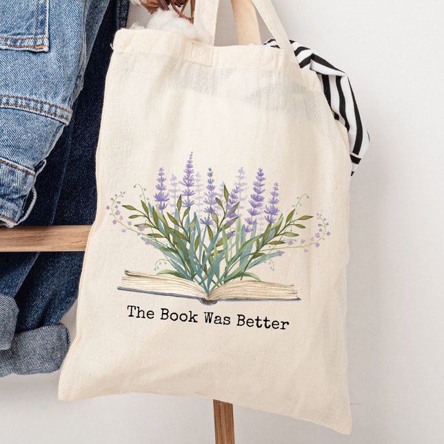 Lavender Flower Grow From Book Reading Quote Tote Bag (In situ)