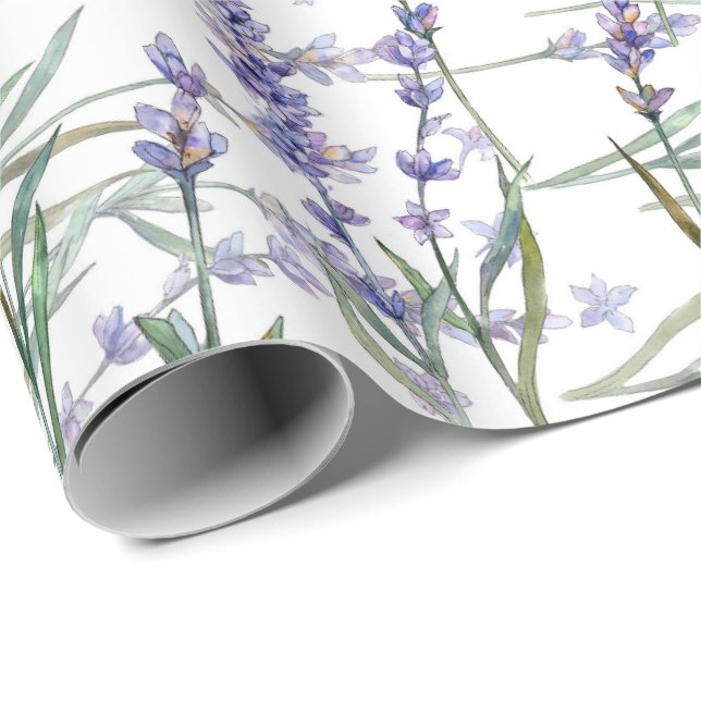 Lavender Flower Plant Watercolor Art Blue Lilac Wrapping Paper (Roll Corner)