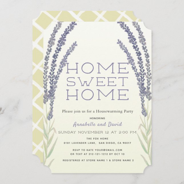 Lavender Flower Sprigs Yellow House Warming Party Invitation (Front/Back)
