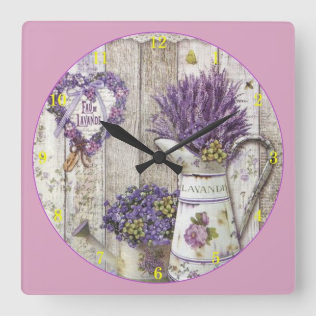 Lavender Flower Square Wall Clock (Front)
