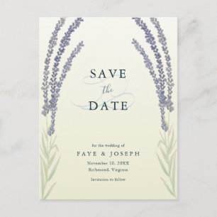 Lavender Flower Watercolor Yellow Save the Date Announcement Postcard
