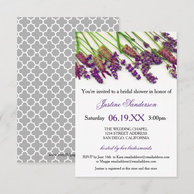 Lavender Flowers - 3x5 Bridal Shower Invitation (Front/Back)