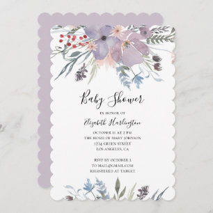 Lavender flowers baby shower. Summer purple floral Invitation