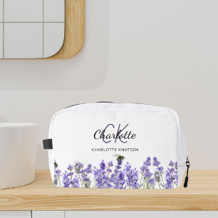 Lavender flowers bees name monogram dopp kit