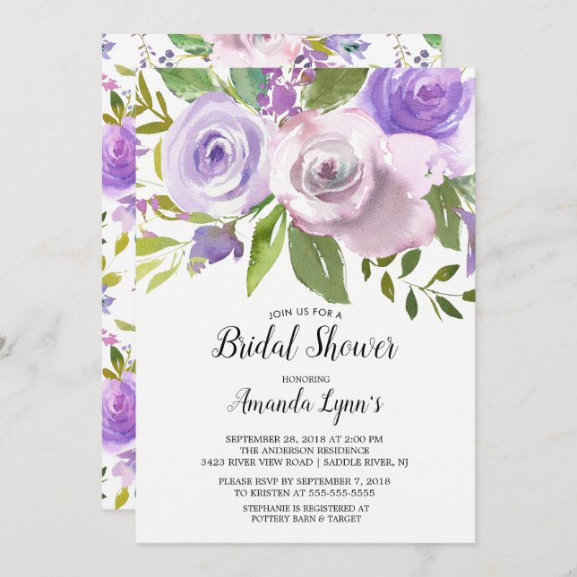 Lavender Flowers Bridal Shower Invitation (Front/Back)
