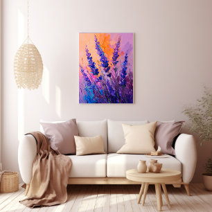 Lavender Flowers Canvas Orange Sunset Oil Painting