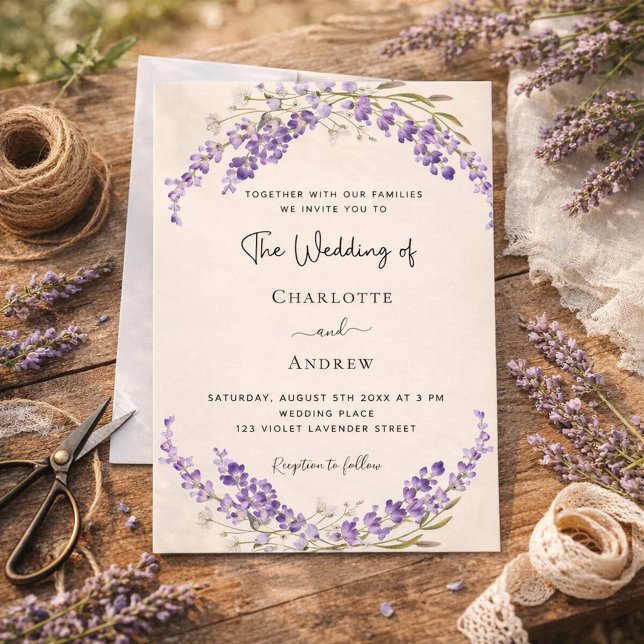 Lavender flowers champage cream wedding invitation (Creator Uploaded)