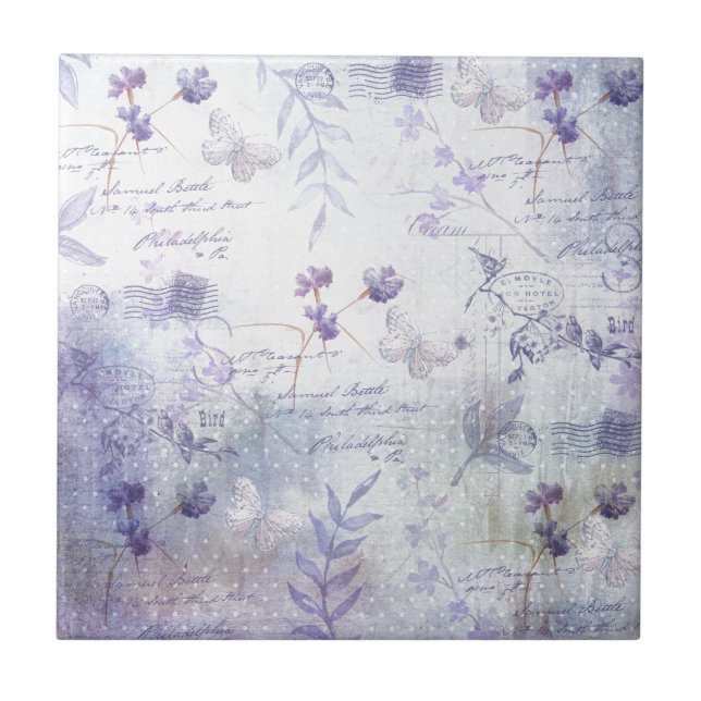 Lavender Flowers Decoupage Tile (Front)