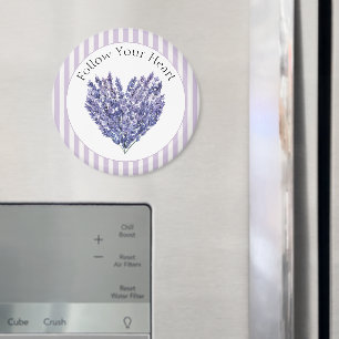 Lavender Flowers Heart Stripes Magnet