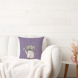 Lavender Flowers Heart Watering Can Cushion