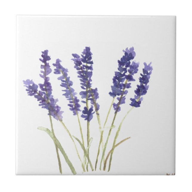 Lavender flowers herbs rustic purple watercolor tile (Front)