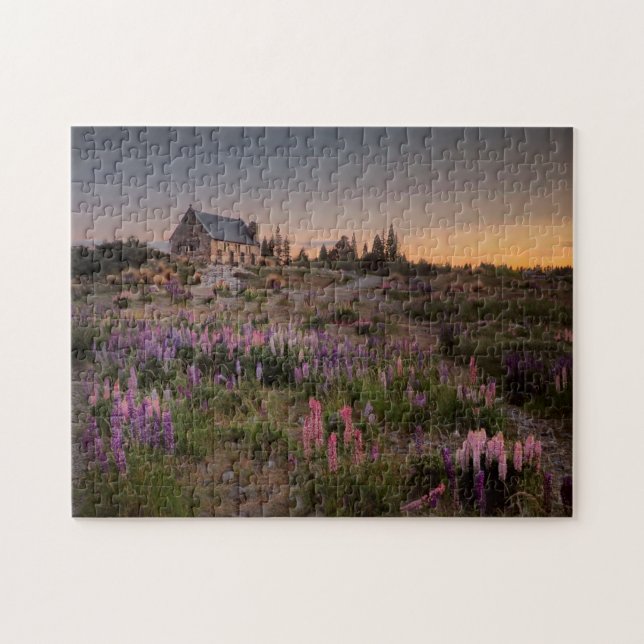 Lavender Flowers Hill And Field Village House View Jigsaw Puzzle (Horizontal)