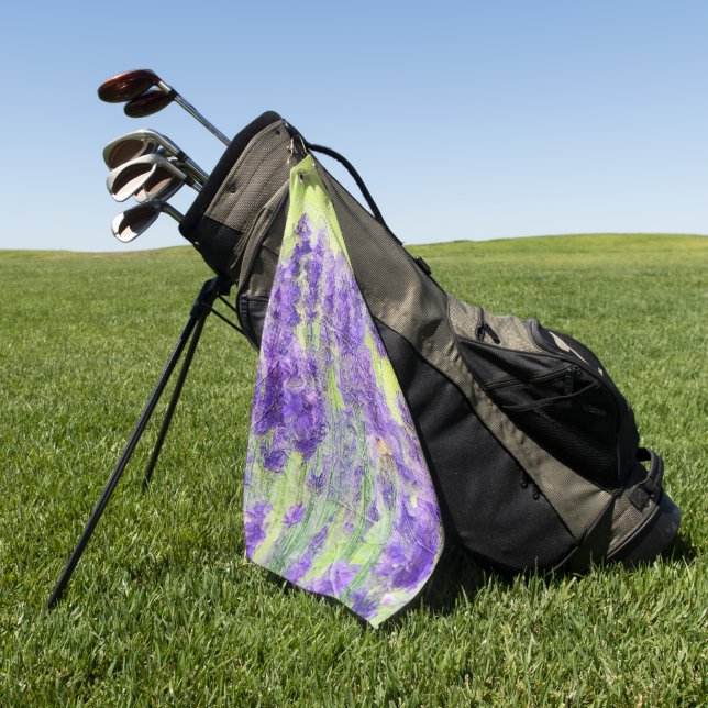 Lavender Flowers Impressionist Watercolor Golf Towel (Green)