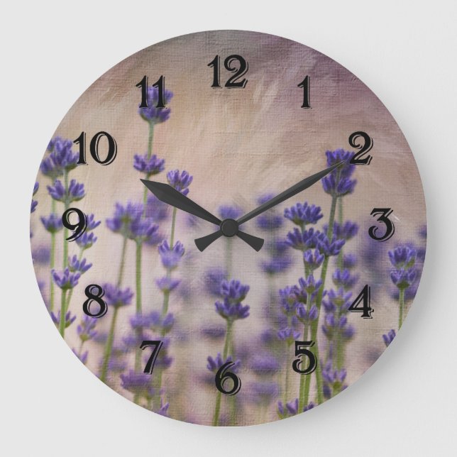 Lavender Flowers Large Clock (Front)