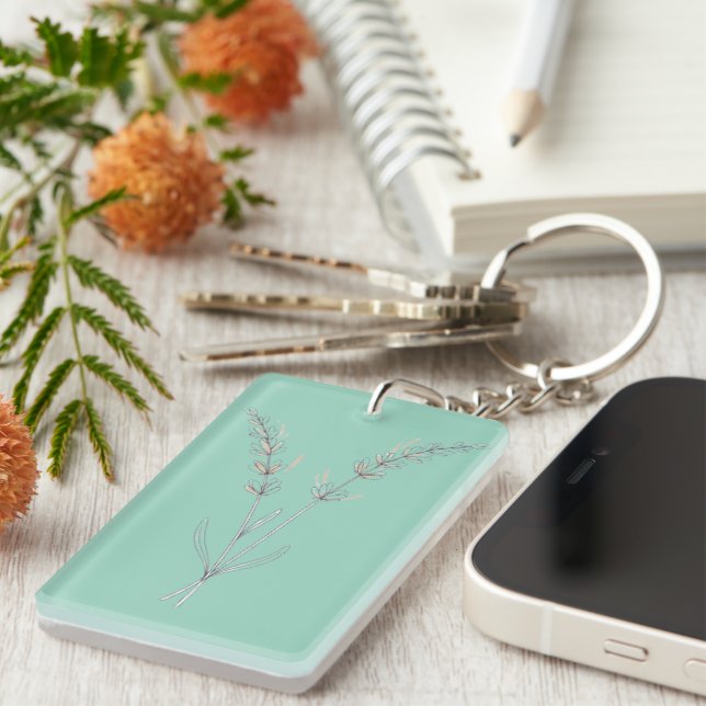 Lavender flowers - Minimalist Fine Line  Key Ring (Front Right)