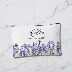 Lavender flowers name monogram accessory pouch