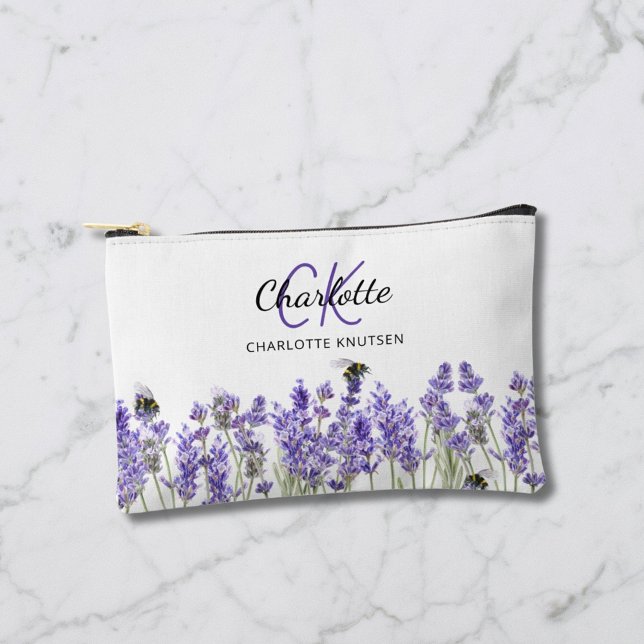 Lavender flowers name monogram accessory pouch (Creator Uploaded)
