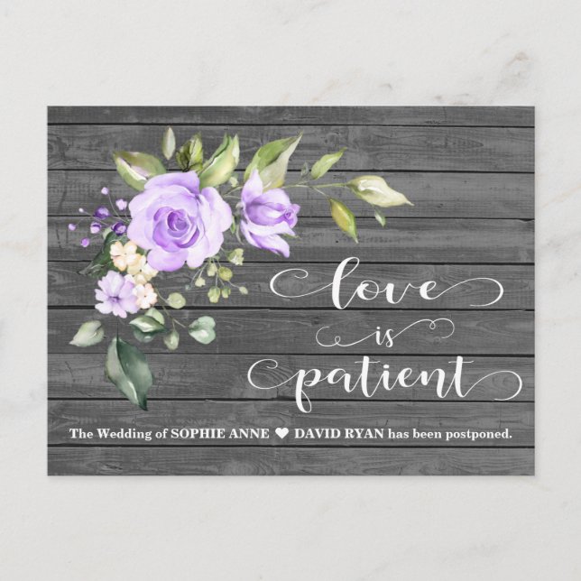 Lavender Flowers Old Barn Wedding Postponed Postcard (Front)
