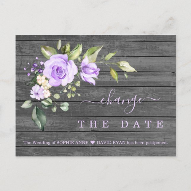 Lavender Flowers Old Barn Wedding Postponed Postcard (Front)