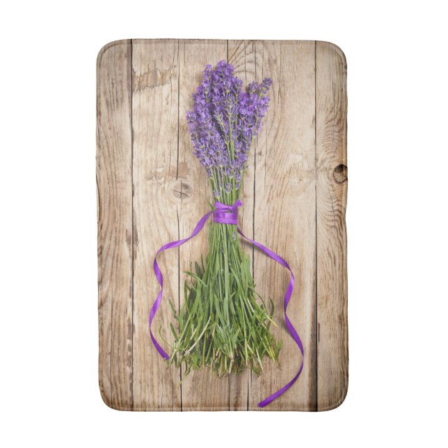 Lavender Flowers On Wooden Table Background Bath Mat (Front Vertical)