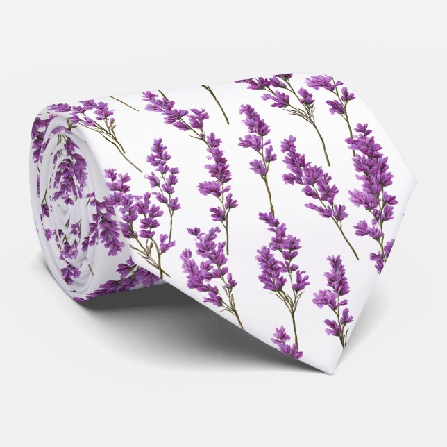 Lavender Flowers Pattern Tie (Rolled)