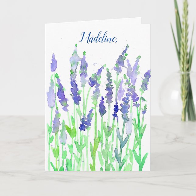 Lavender Flowers Personalised Happy Birthday Card (Front)