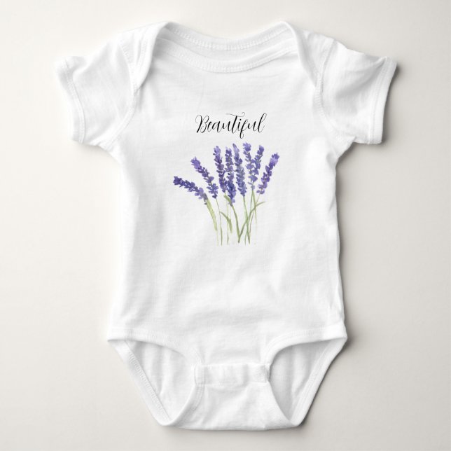 Lavender flowers Purple Floral Watercolor Cute Baby Bodysuit (Front)