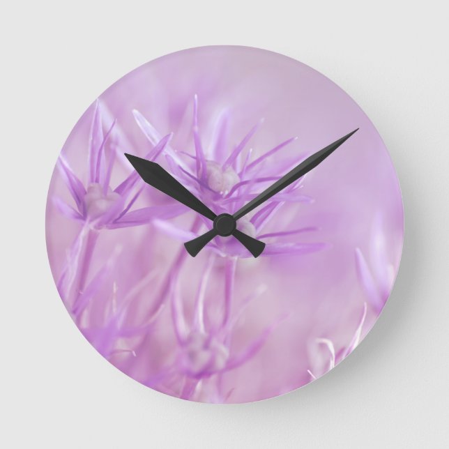 Lavender Flowers Purple Round Clock (Front)