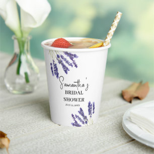 Lavender flowers Purple Watercolor Bridal Shower Paper Cups