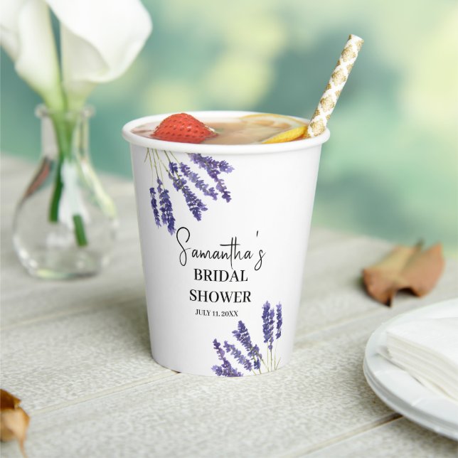 Lavender flowers Purple Watercolor Bridal Shower Paper Cups (Insitu)