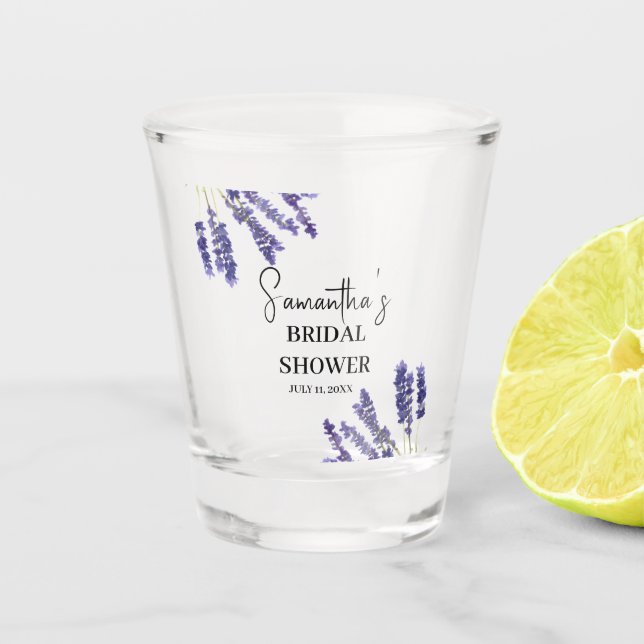 Lavender flowers Purple Watercolor Bridal Shower Shot Glass (Front)