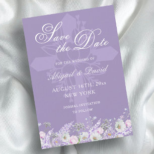 Lavender Flowers Religious Wedding Save The Date