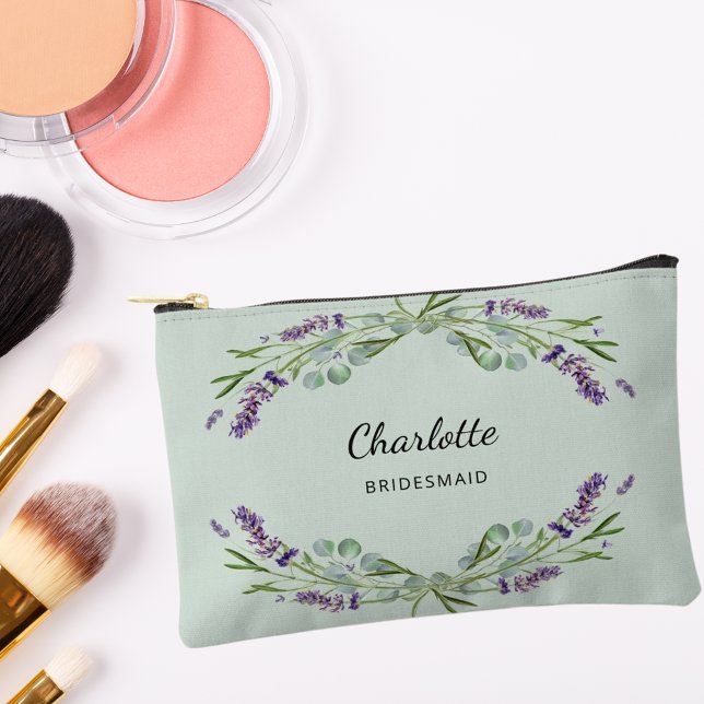 Lavender flowers sage green bridesmaid accessory pouch (Creator Uploaded)