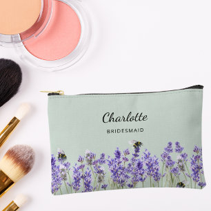 Lavender flowers sage green bridesmaid accessory pouch