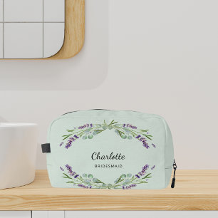 Lavender flowers sage green bridesmaid dopp kit