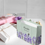 Lavender flowers sage green bridesmaid large gift bag<br><div class="desc">Sage green background. Decorated with lavender flowers and bees
Personalise and add your bridesmade's name.</div>