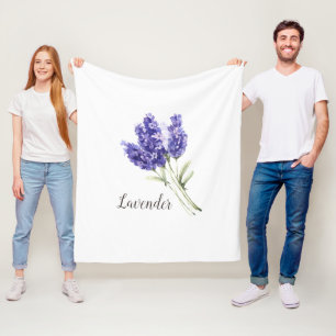 Lavender Flowers Watercolor Fleece Blanket
