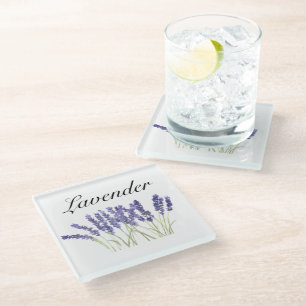 Lavender flowers watercolor herbs purple chic glass coaster