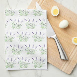 Lavender flowers watercolor herbs purple chic tea towel