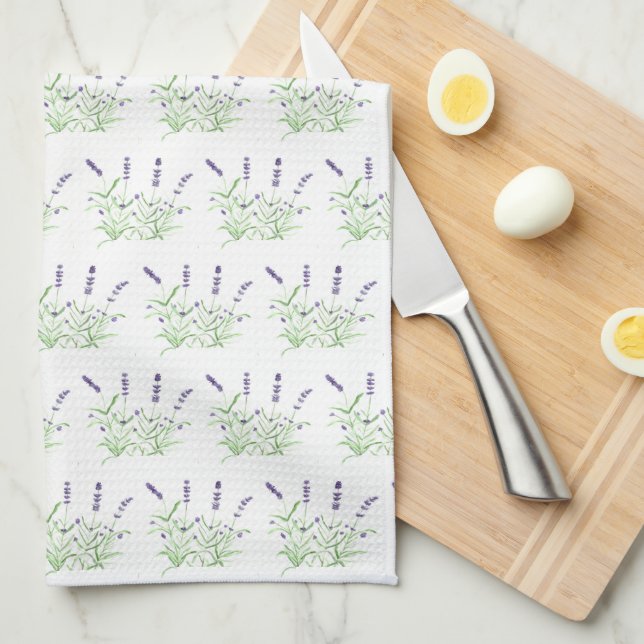 Lavender flowers watercolor herbs purple chic tea towel (Quarter Fold)