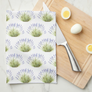 Lavender flowers watercolor herbs purple chic tea towel
