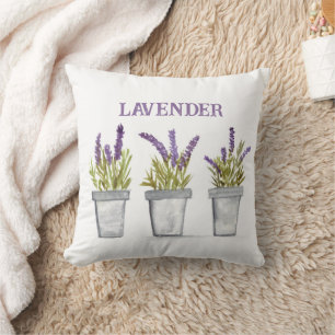 Lavender flowers watercolor herbs purple elegant cushion