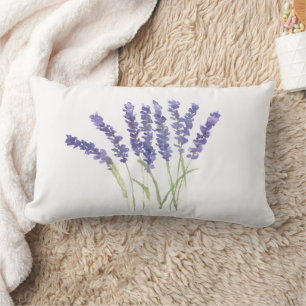 Lavender flowers watercolor herbs purple Floral Lumbar Cushion